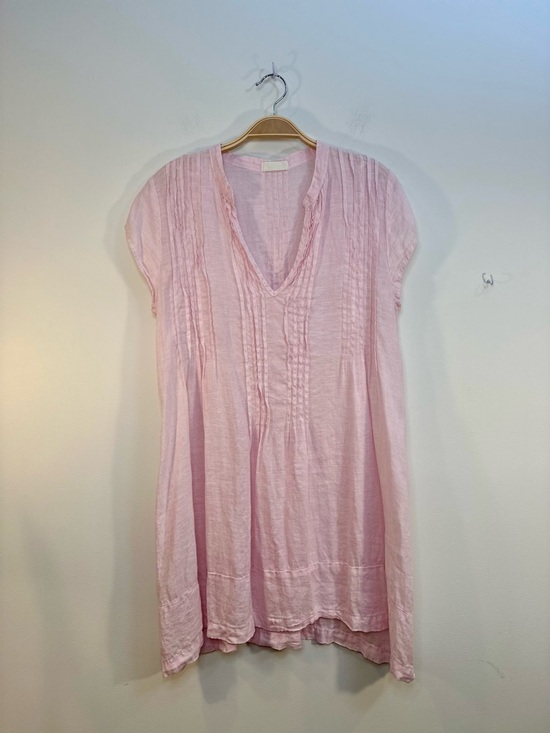 CP Shades Dresses & Skirts - EUC CP SHADES Regina 100% Linen Tunic Dress Pink Cap Sleeves Sz S Made In USA